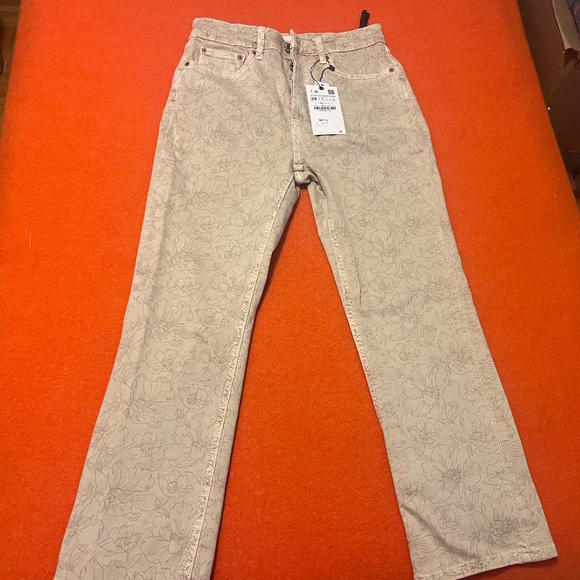 Zara ecru floral high rise slim fit cropped jeans NWT - Picture 3 of 12